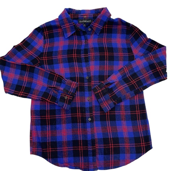 derek heart indigo red black flannel long sleeve button down shirt sz S - Picture 1 of 6